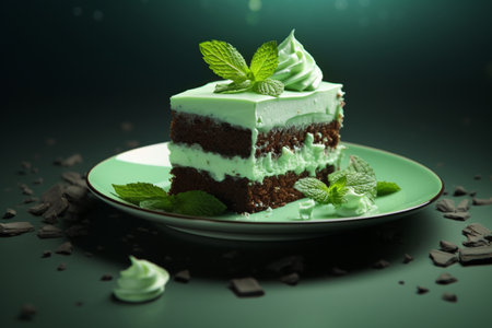Minty cake featuring a delightful icing. A high quality image making by generative ai.の素材