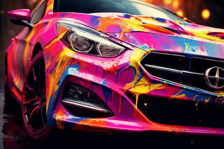 Paint a car with vibrant colors. A high quality image making by generative ai.の素材