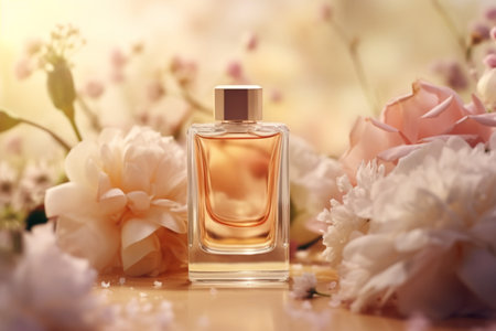 Perfume with flowers, a fragrant and elegant combination. A high quality image making by generative ai.の素材