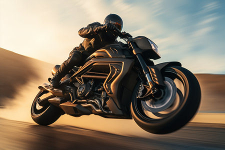 Person riding a high-speed and powerful motorcycle. A high quality image making by generative ai.の素材