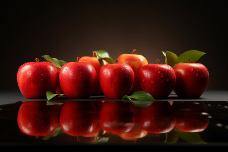 Red apples arranged in an appealing studio setup. A high quality image making by generative ai.の素材