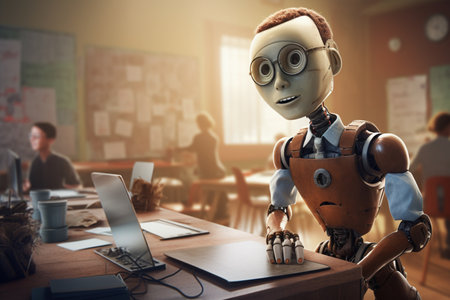 Robot working as a teacher instead of humans. A high quality image making by generative ai.の素材