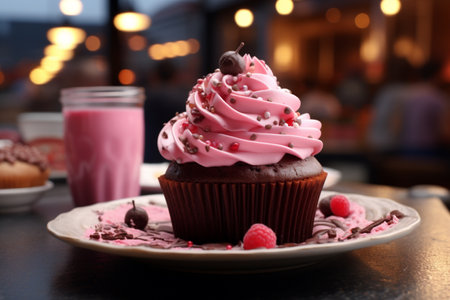 plate showcasing a delicious and sweet cupcake dessert. A high quality image making by generative ai.の素材