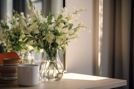 design combines elegance with personal accessories and flowers. A high quality image making by generative ai.の素材