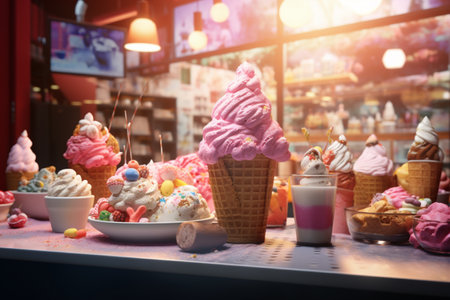 Scrumptious ice cream displayed in a well-lit studio. A high quality image making by generative ai.の素材