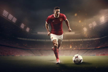 Soccer player on the field, showcasing skill and agility. A high quality image making by generative ai.の素材