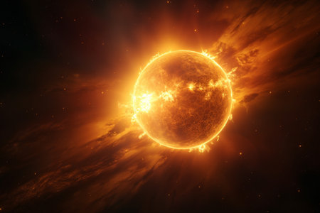 Sun shining brightly in the vastness of space. A high quality image making by generative ai.の素材