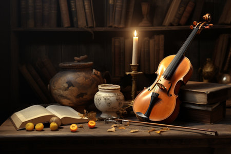 Still life with a musical instrument. A high quality image making by generative ai.の素材