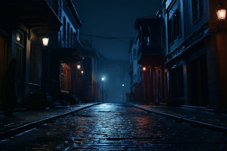 scary dark street at night, shrouded in mystery. A high quality image making by generative ai.の素材