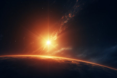 Sun shining brightly in the vastness of space. A high quality image making by generative ai.の素材