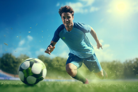 soccer player showcasing skills on the field with vibrant grass. A high quality image making by generative ai.の素材