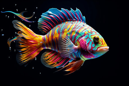Vibrantly colored fish navigating underwater. A high quality image making by generative ai.の素材