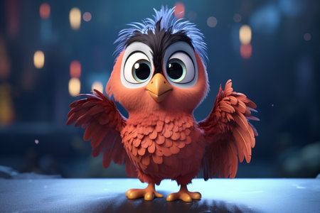 Witnessing a three-dimensional animated cartoon bird in action. A high quality image making by generative ai.の素材