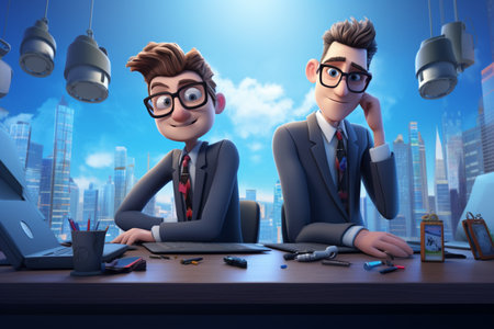 Whimsical cartoon characters portraying businesspersons. A high quality image making by generative ai.の素材