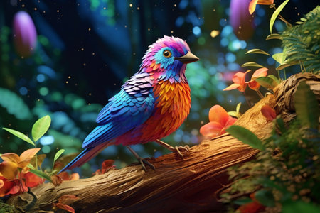 three-dimensional animated cartoon bird displaying vibrant colors. A high quality image making by generative ai.の素材