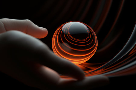Abstract background featuring a hand cradling a sphere. A high quality image making by generative ai.の素材