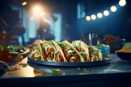 Tasty tacos showcased in a studio setting. A high quality image making by generative ai.の素材