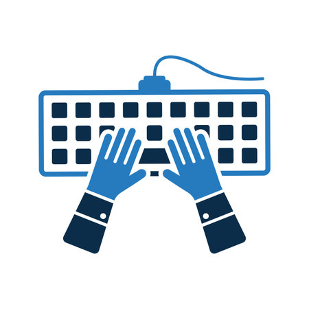 Hands typing, keyboard, notebook icon. is isolated on white background. Simple vector illustration for graphic and web design or commercial purposes.のイラスト素材