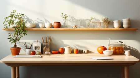 Kitchen Desk. A high quality image making by generative ai.の素材