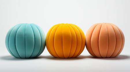 Floor poufs on white background. A high quality image making by generative ai.の素材