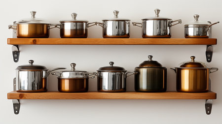 Wall-mounted Pot Rack on white background. A high quality image making by generative ai.の素材
