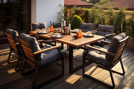 Outdoor Dining Set. A high quality Ai Generated image.の素材