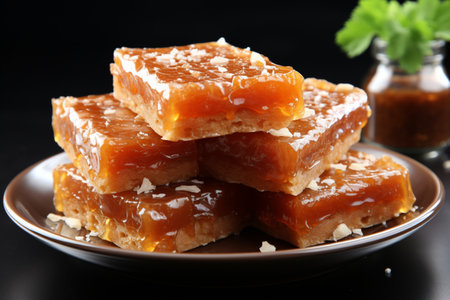 Jaggery Chikki on Black background. A high quality Ai Generated image.の素材