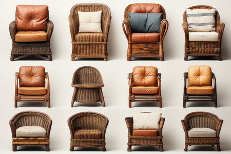 Wicker Furniture on white background. A high quality Ai Generated image.の素材