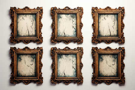 Antique Picture Frames on white background. A high quality image created with Generative Aiの素材