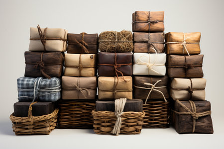 Basket Boxes on white background. A high quality image created with Generative Aiの素材