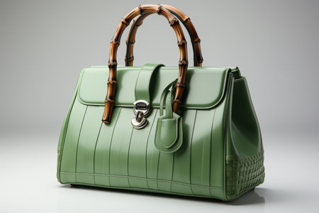 Bamboo Handle Bag on white background. A high quality image created with Generative Aiの素材