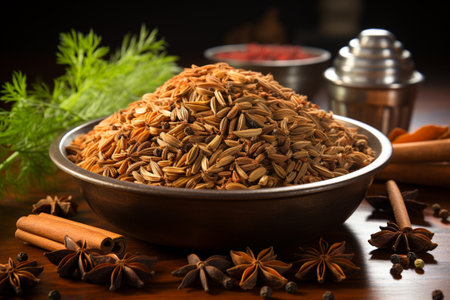 Caraway Seeds. A high quality image created with Generative Aiの素材