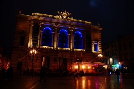 Night view of Opera at Place de la at the comedie, Franceのeditorial素材