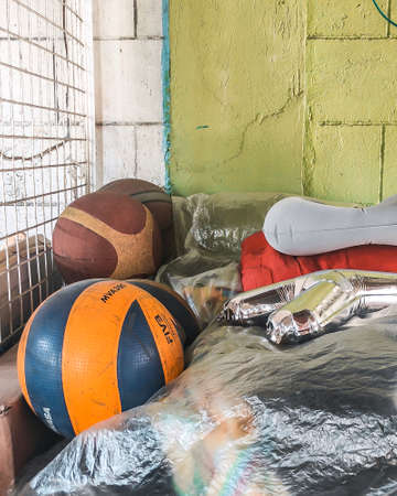 Basket ball on a bed in Bangkok Thailand.の写真素材