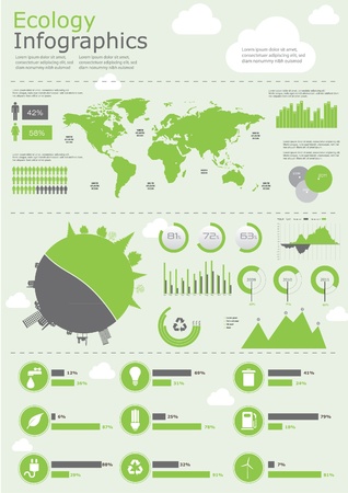 Ecology info graphics collection, charts, symbols, graphic vector elementsのイラスト素材