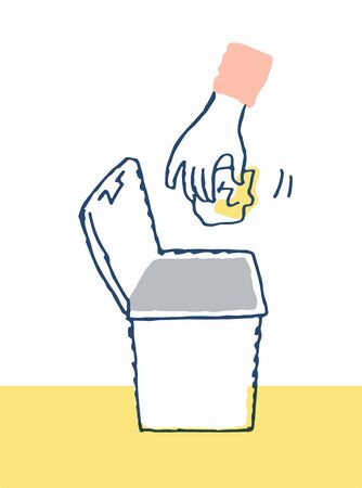 Scene of throwing used tissue in the trashの写真素材