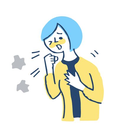 Young woman coughing and sufferingの写真素材