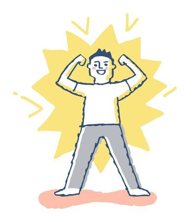 Image of cheerful man doing guts poseの写真素材