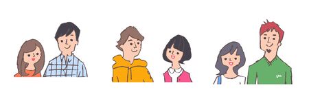 Three young couples walking arm-in-arm set
