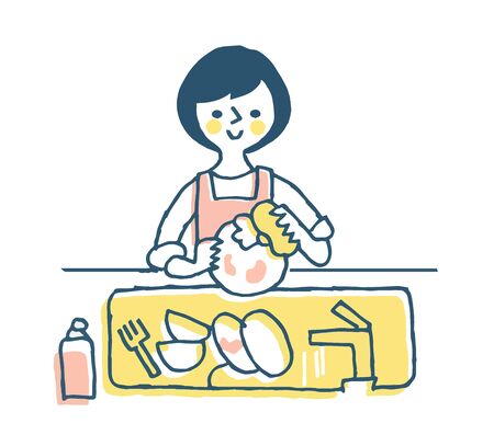 a woman who washes dishesの写真素材