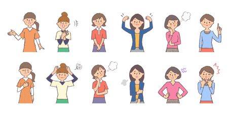 Set of six women with a rough expressionの写真素材