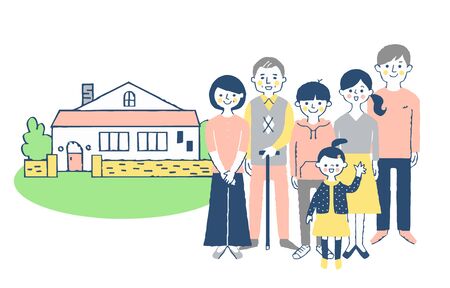 Three-generation family and homeの写真素材