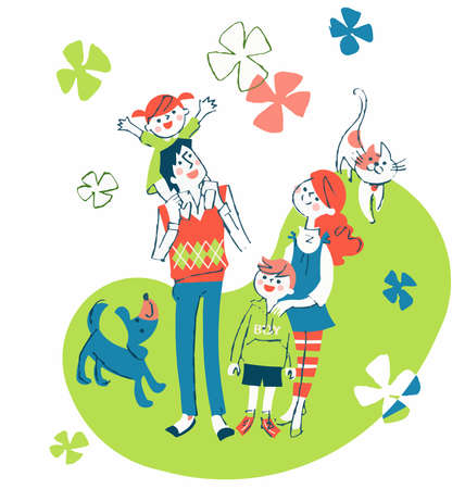 Happy Family and Petsの写真素材