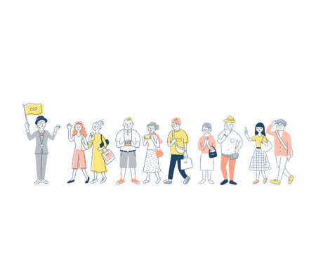 Vector illustration of a crowd of people with a placard in their hands.