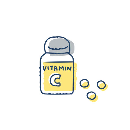 Vitamin C bottle line icon. Vector illustration of vitamin C bottle.のイラスト素材