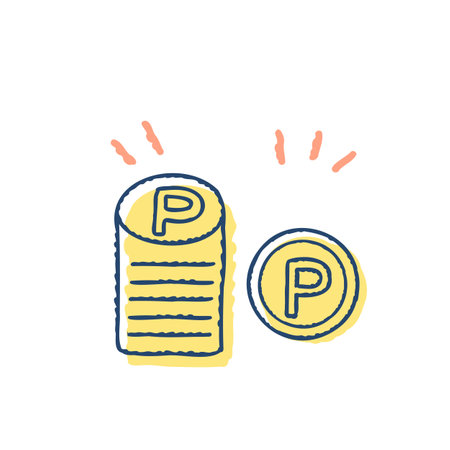 Coins stack with parking icon. Vector illustration in doodle style.のイラスト素材