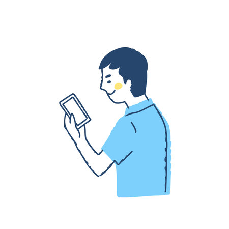 Man using smartphone icon. Flat color design. Vector Illustration.のイラスト素材