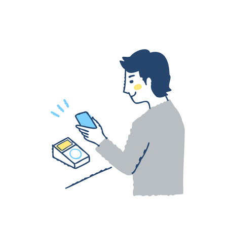 Illustration of a man using a mobile phone. Vector illustration.のイラスト素材