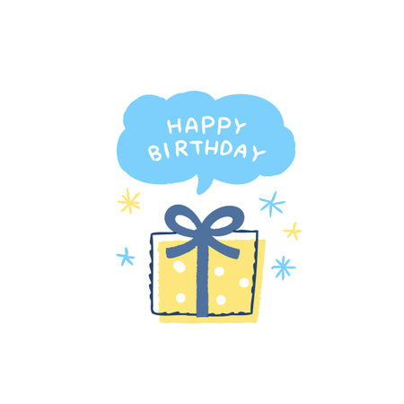 Happy birthday card with gift box and speech bubble. Vector illustration.のイラスト素材