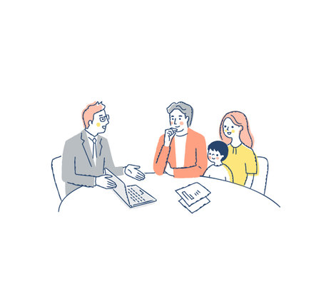 People sitting at the table and discussing work. Vector illustration in flat styleのイラスト素材